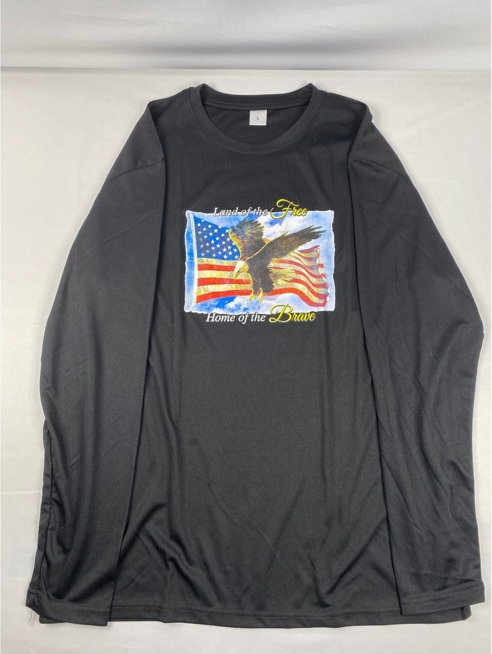 Black Eagle American Flag Graphic Long Sleeve T-Shirt Size L
